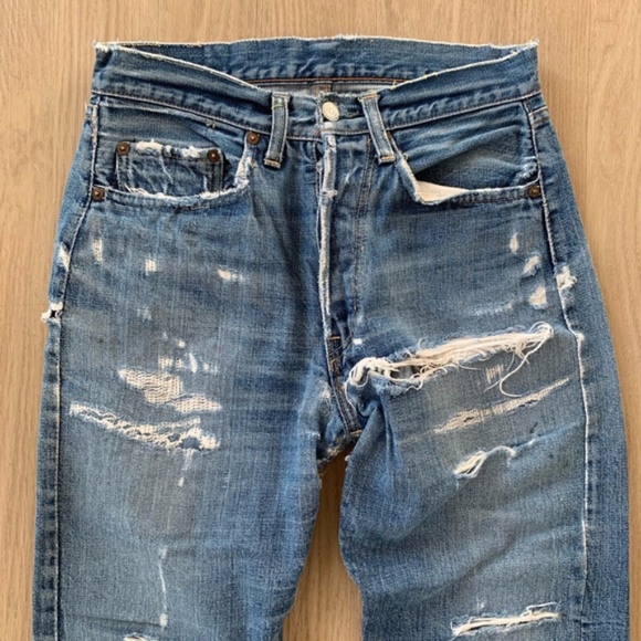 Levi's Denim - Vintage 1960s Levi’s Big E Ripped Denim Jeans 501s